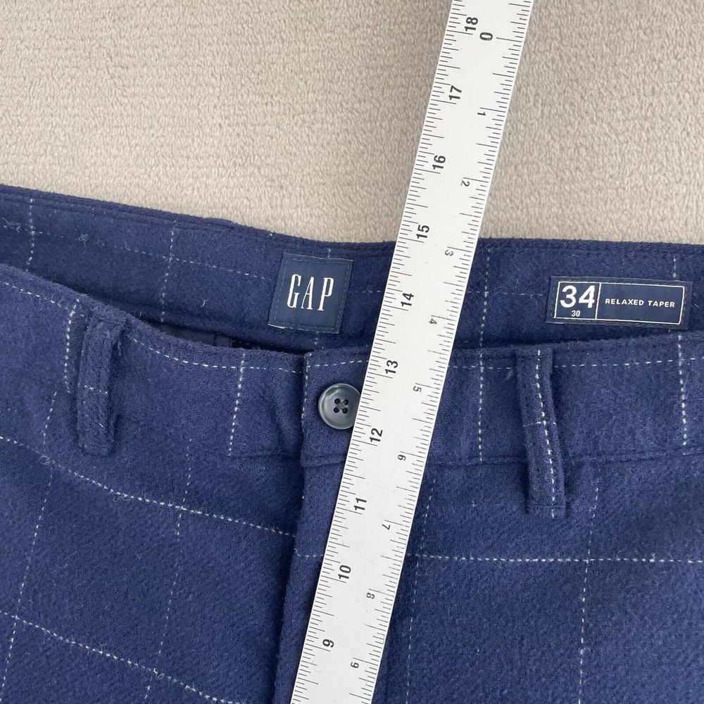 GAP Wool‎ Blend Trousers Men 34x25 Blue WindowPane Relaxed Tapered Pants Flannel - Picture 7 of 10